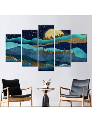 Kayra Export 5 Parçalı Mix Kanvas Tablo Altın Orman Manzarası Çağdaş Kanvas Dekor Altın Sanat Eseri