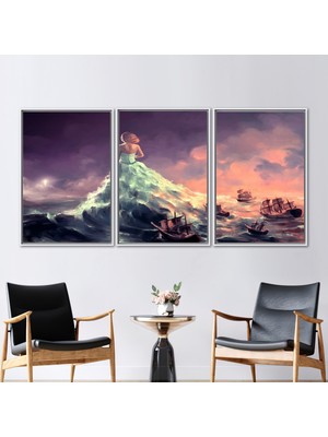 Kayra Export 3 Parçalı Beyaz Çerçeveli Kanvas Tablo Kız Baskılı Cyril Rolando Kanvas Dekor