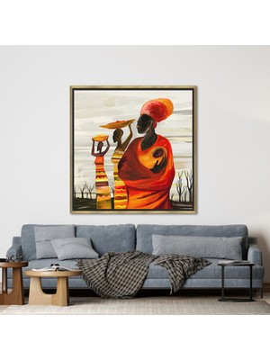 Kayra Export 1 Parça Gold Çerçeveli Kanvas Tablo Bebek Ile Afrikalı Kadın Afrika 3 Boyutlu Kanvas