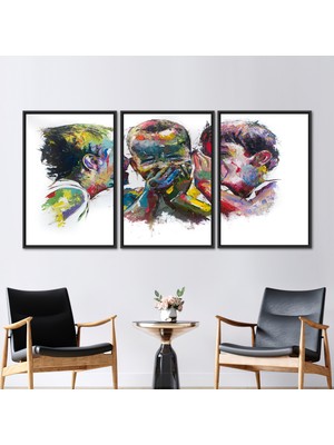 Kayra Export 3 Parçalı Siyah Çerçeveli Kanvas Tablo Modern Sanat Eseri Soyut Kanvas Lüks Duvar Dekoru