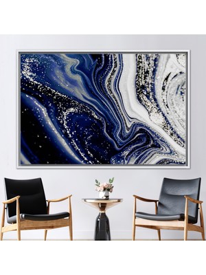 Kayra Export 1 Parça Beyaz Çerçeveli Kanvas Tablo Lüks Mermer Sanat Eseri Alkol Mürekkebi Kanvas