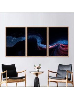 Kayra Export 3 Parçalı Naturel Çerçeveli Kanvas Tablo Doğa Kanvas Sanatı Yıldızlar Uzay Kanvas Poster