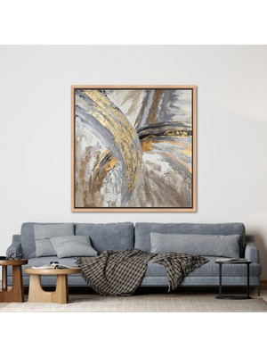 Kayra Export 1 Parça Naturel Çerçeveli Kanvas Tablo Gri Kanvas Poster Altın Kanvas Çağdaş Kanvas