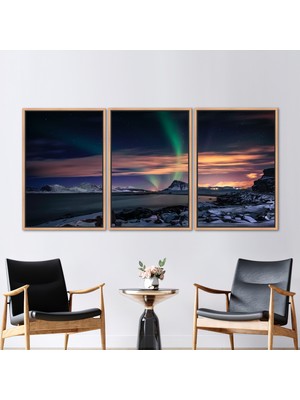 Kayra Export 3 Parçalı Naturel Çerçeveli Kanvas Tablo Stary Sky Posteri Nothern Light Kanvas Poster