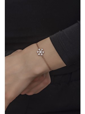 Nereze 925 Ayar Gümüş Rose Zirkon Taşlı Kartanesi Bileklik