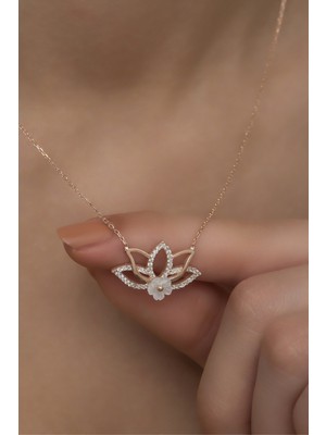 Nereze 925 Ayar Gümüş Manolya Çiçeği Detaylı Lotus Çiçeği Kolye