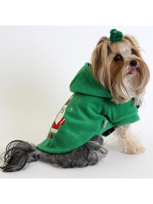 Max Design Noel Baba Nakışlı Astarlı Yeşil Pet Ceket Kedi Köpek Kıyafeti