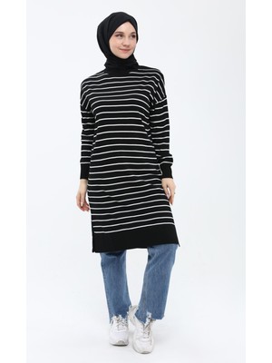 İlmek Kadın Çizgili Uzun Triko Tesettür Tunik 4355