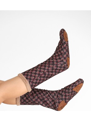 Hamur Kadın Renkli Desenli Kışlık Çorap Kaydırmaz Patik Crp-041 Sharp Bej Wellsoft