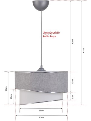 Evlight Rüzgar Pasta Tekli Sarkıt Avize Krom Abajur Seti Gri Enerji Tasarruflu 35,5 cm