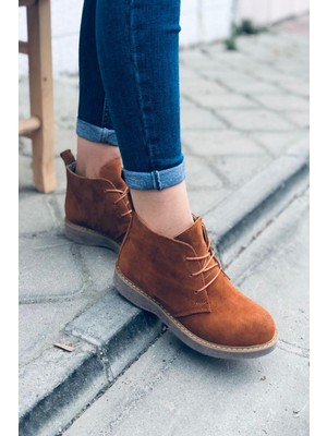 Mida Shoes RVT01 Hakiki Deri Bağcıklı Tarçın Süet Kadın Bot