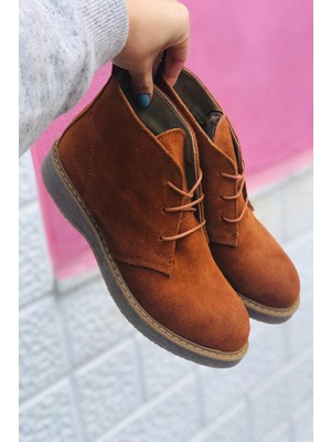 Mida Shoes RVT01 Hakiki Deri Bağcıklı Tarçın Süet Kadın Bot