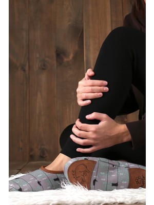 Hamur Kışlık Kaymaz Deri Taban Ev Patiği Ptk-gw Koyu Gri Baskılı