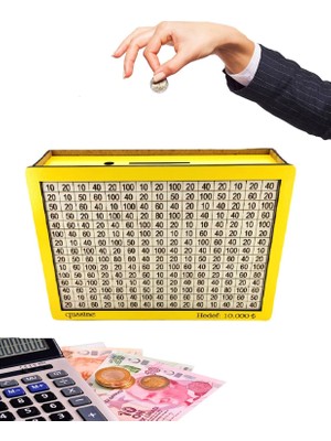 Qussine Hedefli Para Biriktirme Kutusu Parabox Hedef Kumbarası 10.000 Ahşap Kumbara