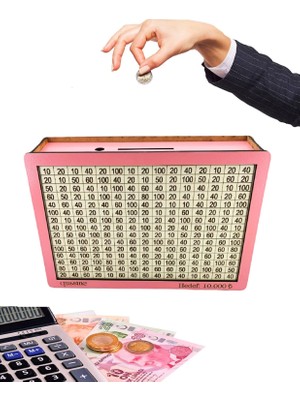 Qussine Ahşap Hedefli Para Biriktirme Kutusu Parabox 10.000 Hedef Kumbarası Açılamaz Kapaklı
