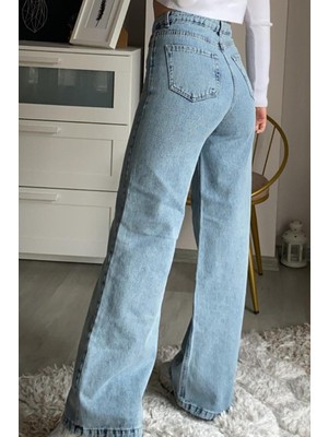 Livik Kar Yıkama Extra Yüksek Bel Bol Paça Denim Kot Palazzo Pantolon