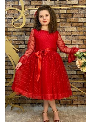 Abiye Kids Kırmızı Prenses Model Çocuk Abiye ABY4441