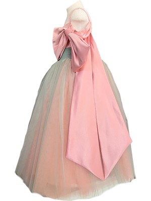 Zühre Balaban Yeşil Pembe Fiyonklu Kız Çocuk Özel Gün Doğum Günü Abiye Elbise Little Girl Dress Toddler