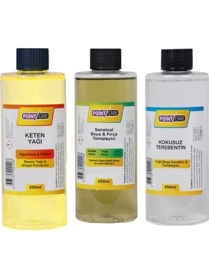 Ay Magnet Yağlı Boya Seti Yardımcı Malzemeler 3 x 250 ml Terebentin Resim Keten Yağı ve Fırça Temizleme Sıvısı
