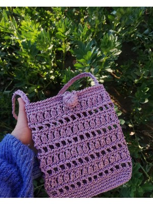 Hasır Telefon Çantası Mor El Örgüsü