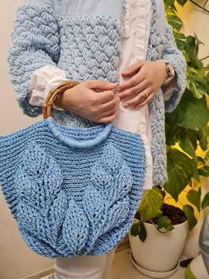 Verda Desing Hasır Yaprak Model El ve Plaj Çantası El Örgüsü