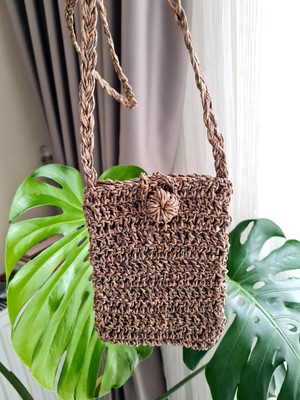 Verda Desing Hasır Telefon Çantası Kahverengi El Örgüsü