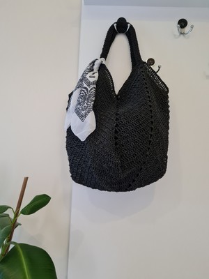Hasır Siyah Orta Boy Kol Plaj Çantası El Örgüsü