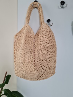 Hasır Orta Boy Kol Plaj Çantası Saman Rengi El Örgüsü