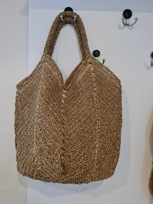 Verda Desing Hasır Büyük Kol Plaj Çantası Altın Renkli El Örgüsü