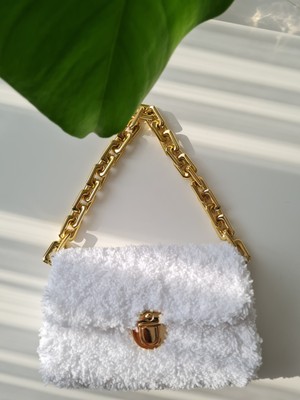 Verda Desing Teddy Peluş Kol Çantası Beyaz