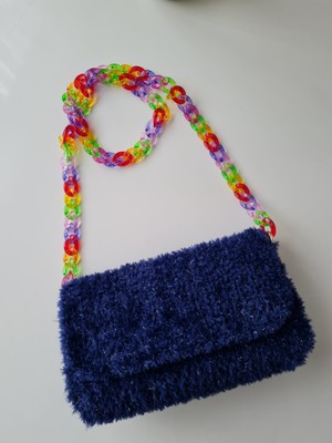 Verda Desing Teddy Peluş Omuz Çantası Lacivert Simli