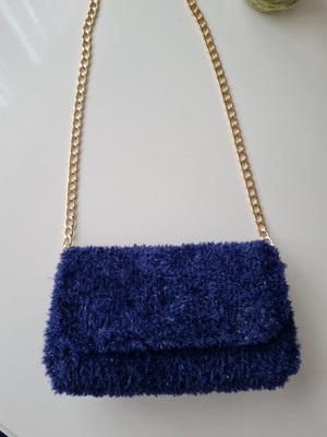 Teddy Peluş Omuz Çantası Lacivert Simli