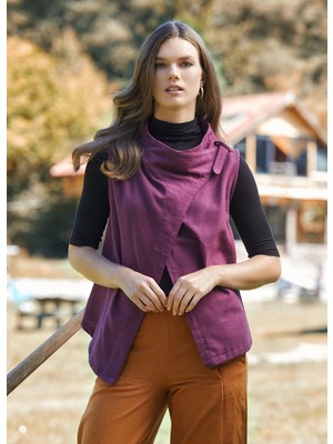 Clandestino Otantik Yaka Detaylı Bohem Yelek Mor