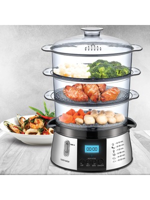 GoldMaster Cookfit Dijital 3 Katlı Paslanmaz Çelik Buharlı Pişirici 10 L – 700-800W Yüksek Performans