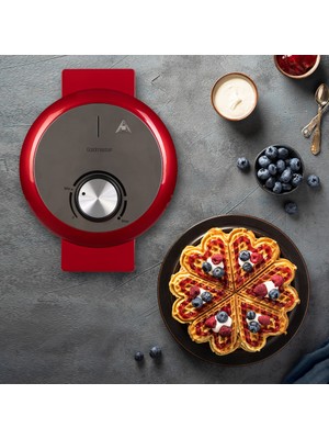 Goldmaster Sugar 1000W Taşmayı Önleyen Derin Plakalı Isı Kontrollü Waffle Makinesi Kırmızı