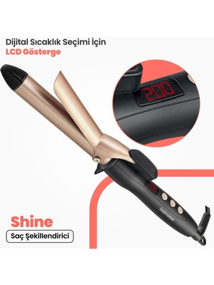 Goldmaster Shine Dijital Göstergeli Seramik Plakalı 25 mm Saç Şekillendirici Maşa Gold IN6136
