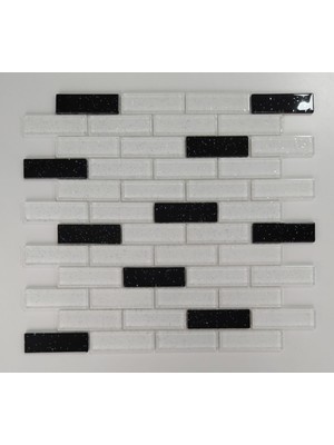 MozaiKristaL Mutfak Tezgah  Arası ve Iç Dekorasyon Için 23X73 mm Simli Beyaz-Siyah Kristal Cam Mozaik