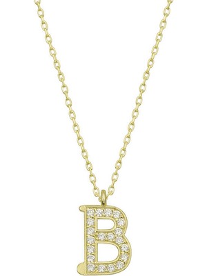 XMARKETTR 925 Ayar Gümüş Gold B Harfi Kadın Gümüş Kolye