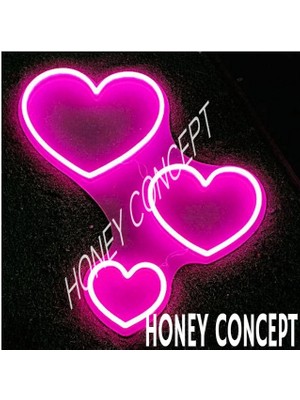 Honey Concept Üçlü Kalp Neom LED Dekoratif Duvar Aydınlatması