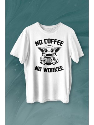 Kendim Seçtim Baby Yoda No Starbucks Coffee No Workee Star Wars Mandalorian Kahve Baskılı Tişört  T-Shirt