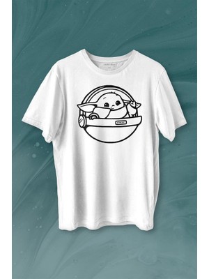 Kendim Seçtim Baby Yoda Star Wars Mandalorian Uzay Mekiği Baskılı Tişört  T-Shirt