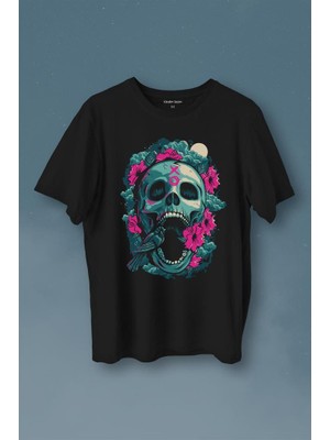 Kendim Seçtim Sugar Skull Skeleton Rose Kuru Kafa Gül Baskılı Tişört  T-Shirt