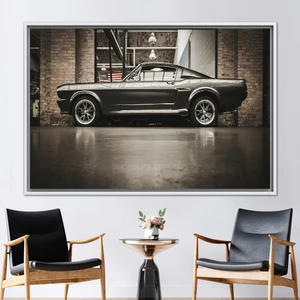 Kayra Export 1 Parça Beyaz Çerçeveli Kanvas Tablo, Ford Mustang 3 Boyutlu Kanvas,