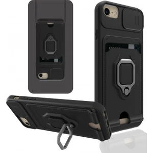 Iphone 7 Kılıf Zuma Kartvizitli Yüzüklü Silikon - Siyah