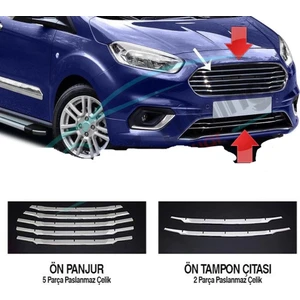 Mavi Tuning Ford Courier Ön Panjur Kromu Nikelaj 7 Parça 2018 Sonrası