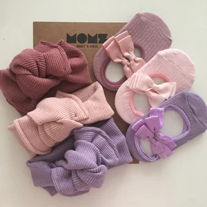 Kız Bebek/çocuk 3 Lü Ribana Bandana ve Babet Çorap Seti