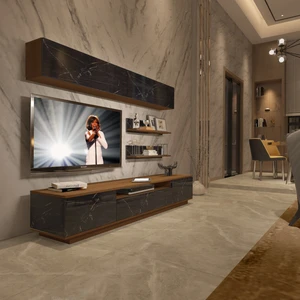Trendstyle 5s Mdf Tv Ünitesi Tv Sehpası Ceviz Siyah Mermer