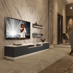 Trendstyle 220RS Mdf Tv Ünitesi Tv Sehpası Beyaz Antrasit