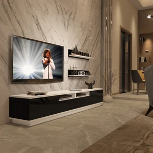 Trendstyle 220RS Mdf Tv Ünitesi Tv Sehpası Beyaz Siyah