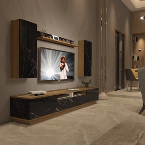 Trendstyle 5220DS Mdf Tv Ünitesi Tv Sehpası Pera Siyah Mermer